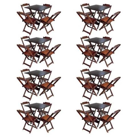 Kit 8 Jogos de Mesa com 4 Cadeiras de Madeira Dobrável 70x70 Ideal para Bar e Restaurante - Imbuia