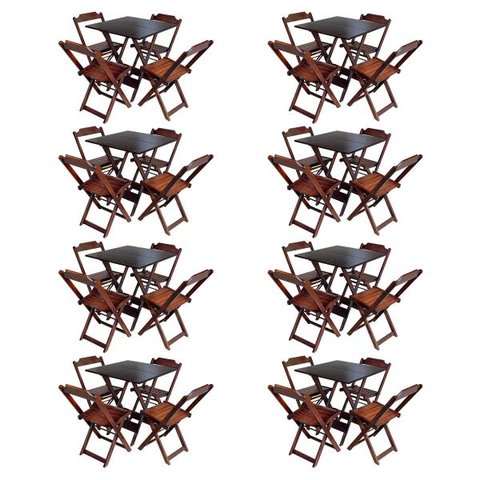 Kit 8 Conjuntos de Mesa com 4 Cadeiras de Madeira Dobrável 70x70 Imbuia
