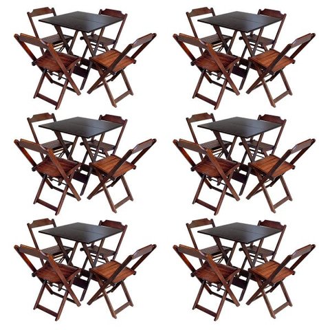 Kit 6 Conjuntos de Mesa com 4 Cadeiras de Madeira Dobrável 70x70 Imbuia