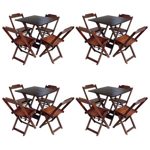 Kit 4 Conjuntos de Mesa com 4 Cadeiras de Madeira Dobrável 70x70 Imbuia