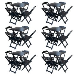 Kit 6 Jogos de Mesa com 4 Cadeiras de Madeira Dobrável 70x70 Ideal para Bar e Restaurante - Preto - 1