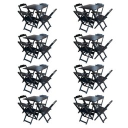 Kit 8 Conjuntos de Mesa com 4 Cadeiras de Madeira Dobrável 70x70 Preto - 1