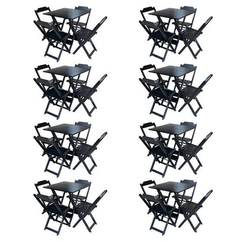 Kit 8 Conjuntos de Mesa com 4 Cadeiras de Madeira Dobrável 70x70 Preto