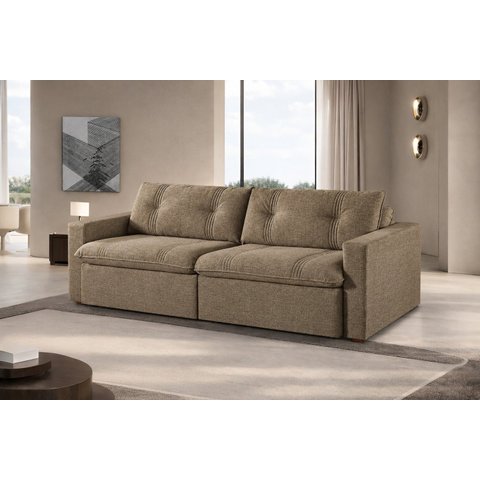Sofá Retrátil 04 Lugares Linho Marrom Coimbra 250 cm Yescasa