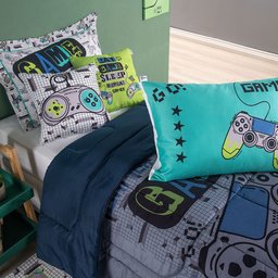 Kit Edredom Solteiro Infantil Menino 5 Peças Game Juvenil Hipercal 400 Fios - 7