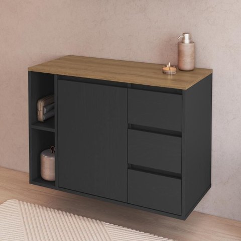 Balcão Gabinete de Banheiro Suspenso Crart-BAL003 1 Porta 3 Gavetas 80cm Grafite Multimóveis