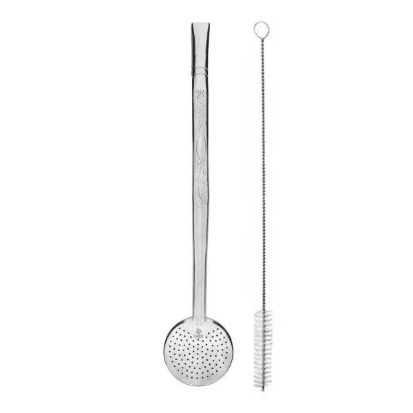 Kit Chimarrão Cuia Lisa Bocal Queimado Pé Metal + Bomba Inox Estampada Bojo 24cm - 5