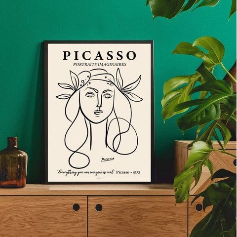 Quadro Decorativo Desenho Minimalista picasso 24x18cm:madeira Preta