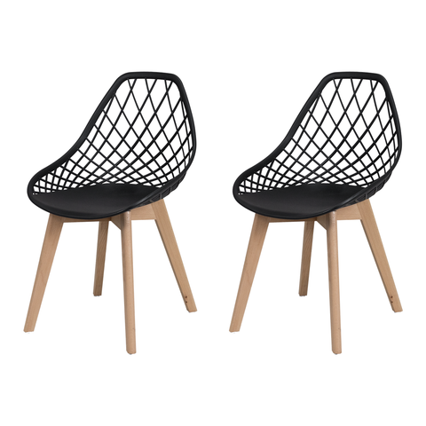 Conjunto 2 Cadeiras Kaila Pretas em Polipropileno com Base Wood para Sala de Jantar e Cozinha