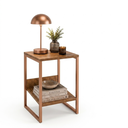 Ver imagem 2 de Mesa Cabeceira de Cama Criado Industrial Base de Ferro Cobre Tampo Amêndoa
