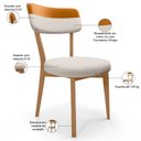 Ver imagem 4 de Cadeira Decorativa Estofada Sala Base Madeira Roy L02 Couríssimo Whisky Linho Cru - Lyam