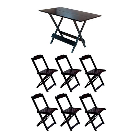 Jogo de Mesa Dobrável 120x70 em Madeira Padrão C/6 Cadeiras - Tabaco