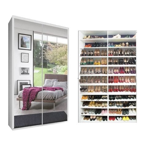 Sapateira de Espelhos Luz Led Magia Móveis Diamante Branco