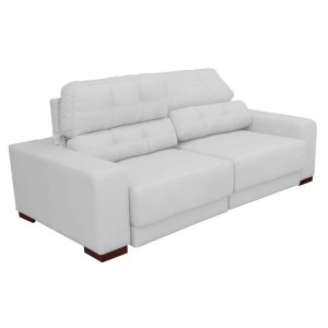 Sofá Sala de Estar Retrátil e Reclinável 4 Lugares Lisboa 2,50M Couro Branco - Gran Belo