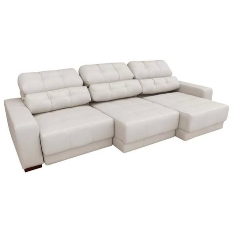 Sofá Sala de Estar Retrátil e Reclinável 5 Lugares Lisboa 3,20M Couro Off White - Gran Belo