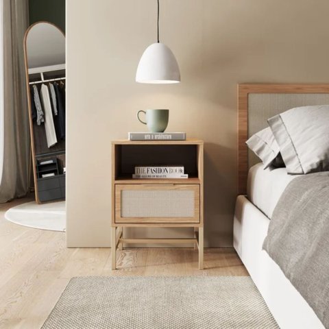 Mesa de Cabeceira Square 1 Gaveta 1 Nicho 60 Cm X 43 Cm X 40 Cm Tauari - Telinha Rattan