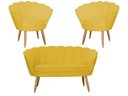 Ver imagem 1 de Kit Namoradeira + 2 Poltronas Decorativa Pétala Couro Amarelo Pés Madeira Ms Decor