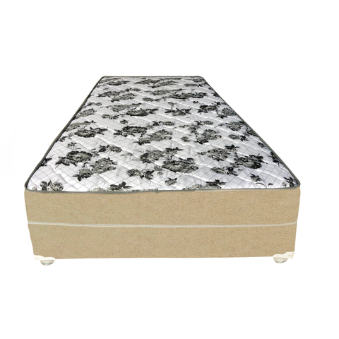 Cama Box Solteiro Suede Bege + Colchão Solteiro Suede Bege Orto Molas Bonnel 88x188x55