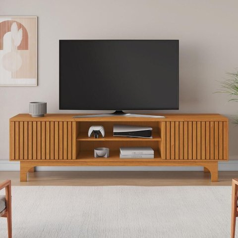 Rack para TV até 70 Polegadas Crjcm-RCK005 MDP MDF com 2 Portas Ripadas Nichos Marrom Cinamomo