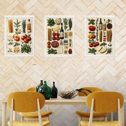 Kit 3 Quadros Cozinha Italiana Vintage - Ingredientes 45x34cm:moldura Preta - 2