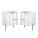 Ver imagem 1 de Kit 2 Mesas de Cabeceira Madeira Mdf Branco Brilhante para Cama Moriah 45cm Pés Metal Dourado
