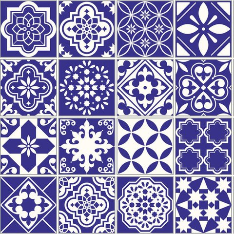 Papel de Parede Azulejo Clássico Azul - 2,50x0,50m