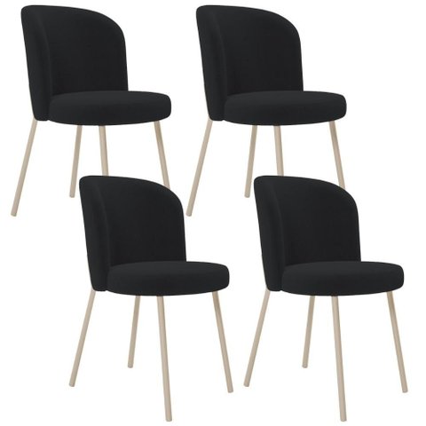 Kit 04 Cadeiras para Sala de Jantar Cozinha Estofada Gavi Arena L02 Bouclê Preto - Lyam Decor
