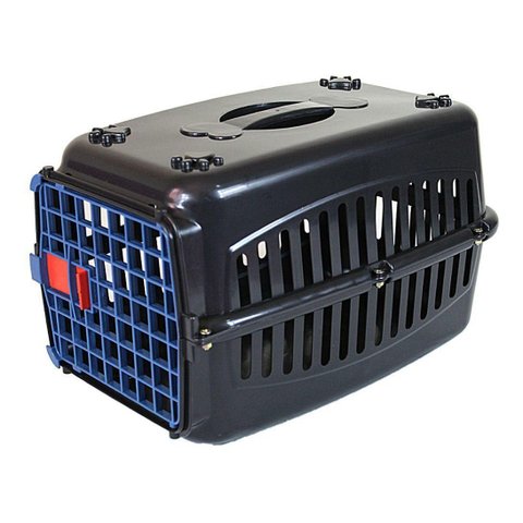 Caixa De Transporte Cães Nº2 Preta Com Porta Azul