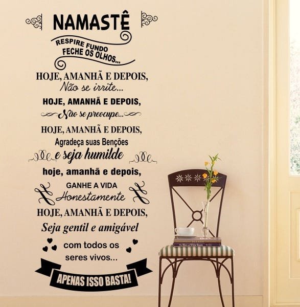 Adesivo Decorativo de Parede Frase saudação Namastê para sala