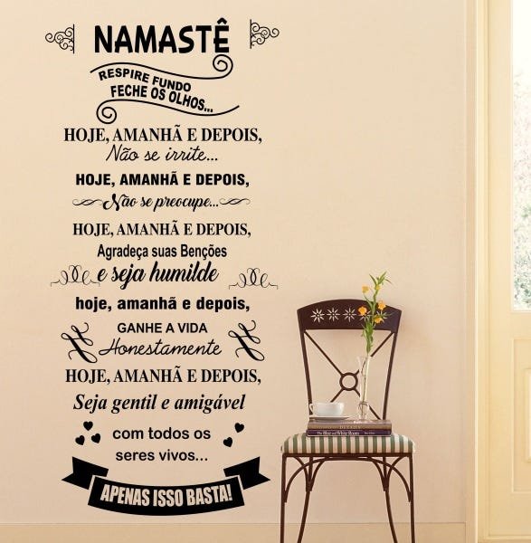 Adesivo Decorativo de Parede Frase Saudação Namastê para Sala