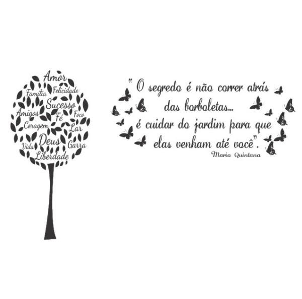 Adesivo Decorativo de Parede Combo Árvore de Borboleta com Frases Grande - 2