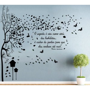 Adesivo Decorativo de Parede com Árvore Grande com Frase Sala Quarto Cozinha
