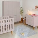 Ver imagem 1 de Kit Quarto Infantil com Pés Retrô Mel - Cômoda Elfe 4 Gavetas + Guarda-Roupa Elfe + Berço Mini Cama