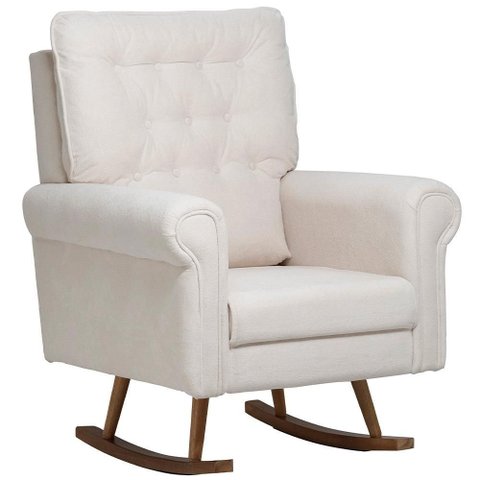 Poltrona de Amamentação com Balanço Base Milka Encanto D02 Bouclê Off White C-200 - Lyam Decor