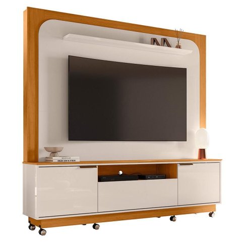 Estante Home Theater Nilo Cinamomo/off White para Tv até 75” com Rodízios - Madetec