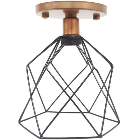 Lustre Teto Plafon Industrial Aramado Cálice Preto Retrô Luminária Vintage Cobre Rose Agp