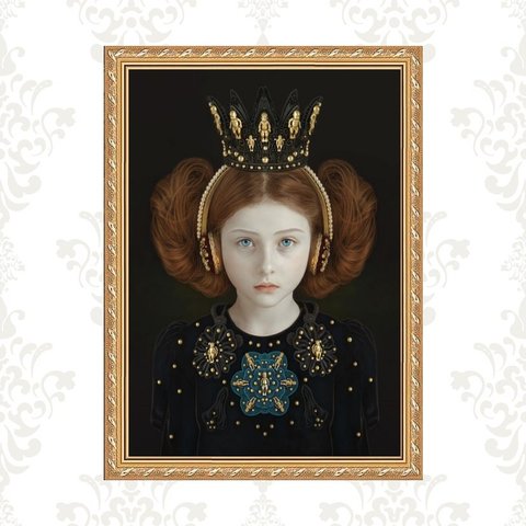 Quadro Moldura Dourada Menina Fone Ouvido 24x18cm:com Vidro
