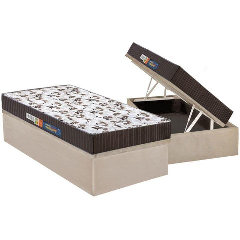 Cama Box Baú Solteiro: Colchão Espuma D45 Polar Pérola + Base CRC Suede Clean(88x188)