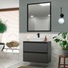 Gabinete para Banheiro com Cuba e Espelheira 80cm Mdf Grafite e Alumínio Preto Dubai - On Móveis - 1