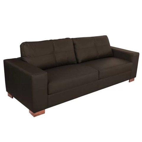 Sofá 3 Lugares Sala de Estar Pés Madeira Kenny 2,10m Couro Tabaco - Gran Belo