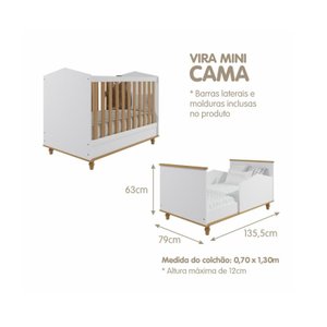 Berco Mimo Com Pés E Vira Mini Cama 100 % Mdf Branco/Nature