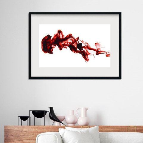 Quadro Abstrato Minimalista Vinho - 60x48cm:madeira Branca