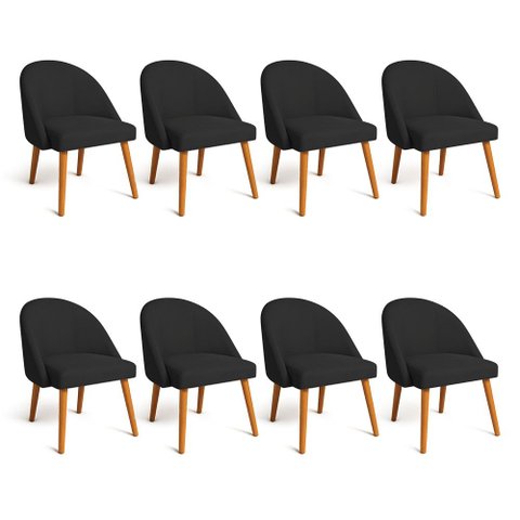Kit 08 Cadeiras Poltrona de Jantar Lua Suede Preto Pé Palito Dal Poz Estofados