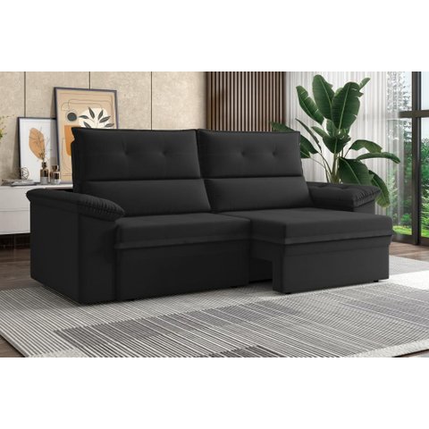 Sofá Aspen 1,80m Retrátil e Reclinável Suede Preto Xflex Sofás