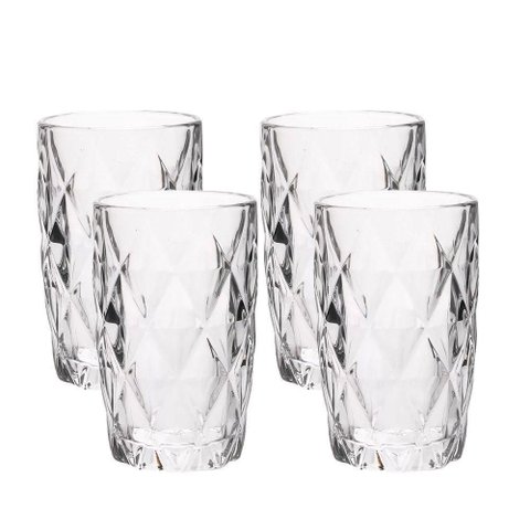 Jogo 4 Copos de Vidro Diamond Diamante Transparente Resistente 400ml em Casa Tem
