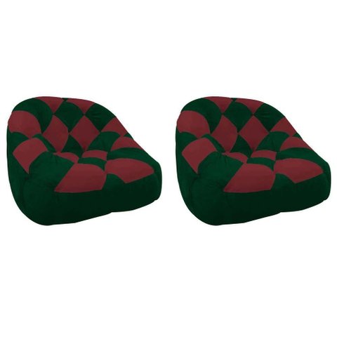 Kit 02 Poltrona Paloma Sala Pé Plástico Suede Verde E Suede Vinho