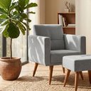 Ver imagem 2 de Kit Poltrona Decorativa com Puff Pequim Veludo Matrix Cor:linho Cinza