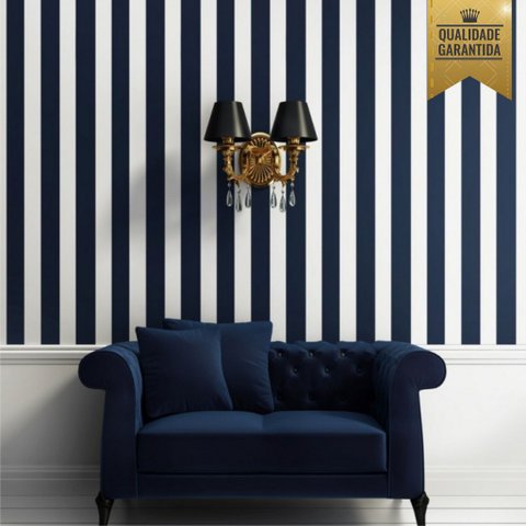 Papel de Parede Listrado Azul Escuro