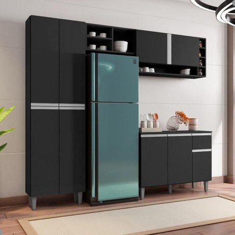 Cozinha Compacta Delora 9 Portas 1 Gaveta MDP Preto Fosco AJL Móveis