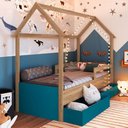 Ver imagem 1 de Cama Infantil Montessoriana sem Colchão com Gavetas Oak/ Azul - Completa Móveis